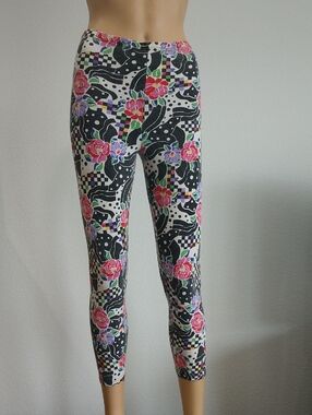 Floral Checkerboard Stretch Leggings - Black & Multicolor